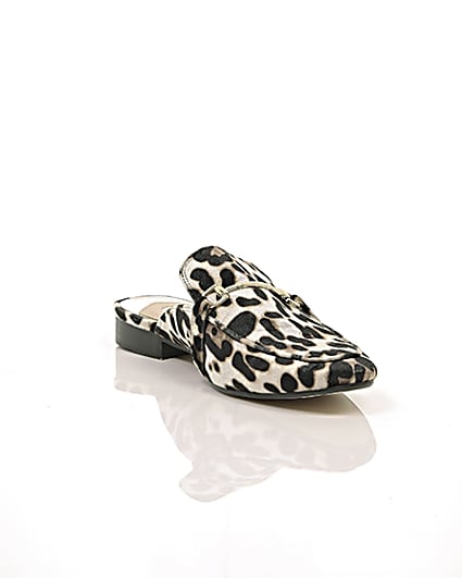 360 degree animation of product Brown leopard print backless loafers frame-6