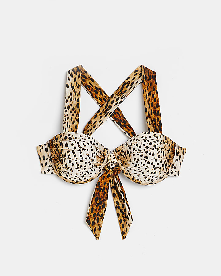 Brown leopard print balconette bikini top