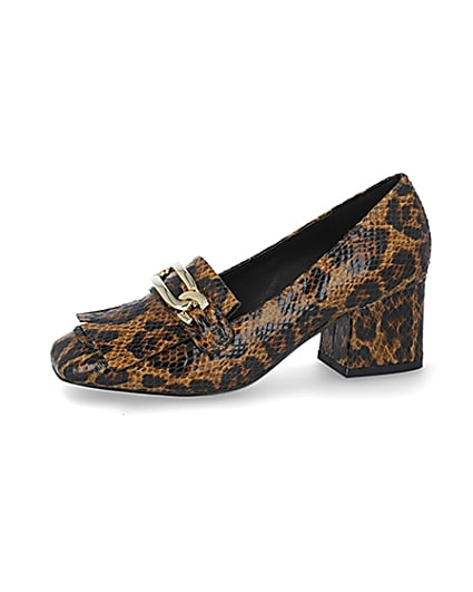 360 degree animation of product Brown leopard print block heel loafers frame-2