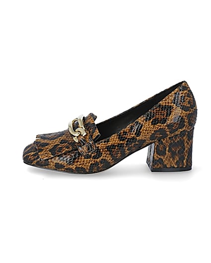360 degree animation of product Brown leopard print block heel loafers frame-3
