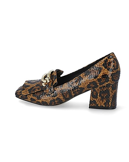 360 degree animation of product Brown leopard print block heel loafers frame-4