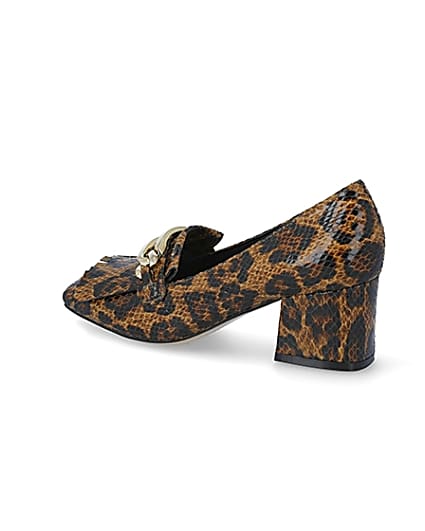 360 degree animation of product Brown leopard print block heel loafers frame-5