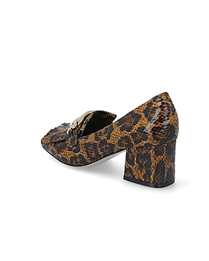 360 degree animation of product Brown leopard print block heel loafers frame-6