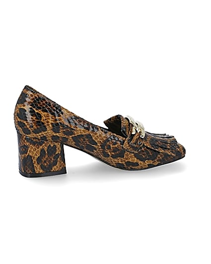 360 degree animation of product Brown leopard print block heel loafers frame-14