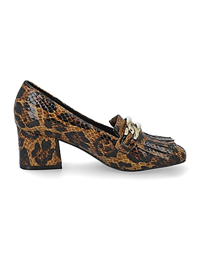 360 degree animation of product Brown leopard print block heel loafers frame-15