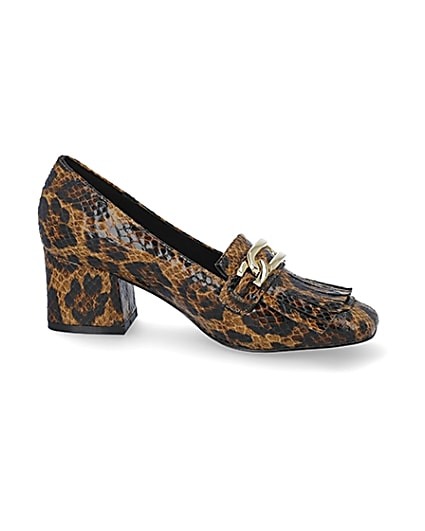 360 degree animation of product Brown leopard print block heel loafers frame-16