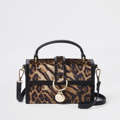 Brown leopard print boxy cross body bag