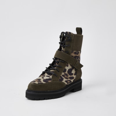 leopard print biker boots