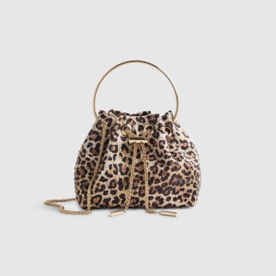 Leopard Print Embellished Clutch Bag