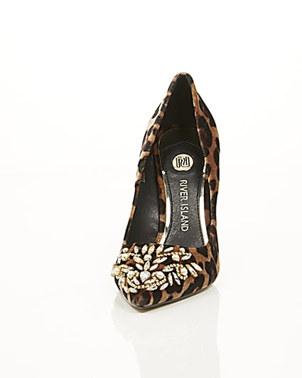 360 degree animation of product Brown leopard print embellished court shoes frame-3