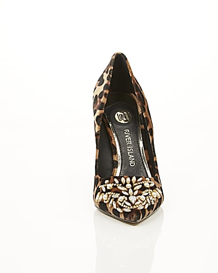 360 degree animation of product Brown leopard print embellished court shoes frame-4