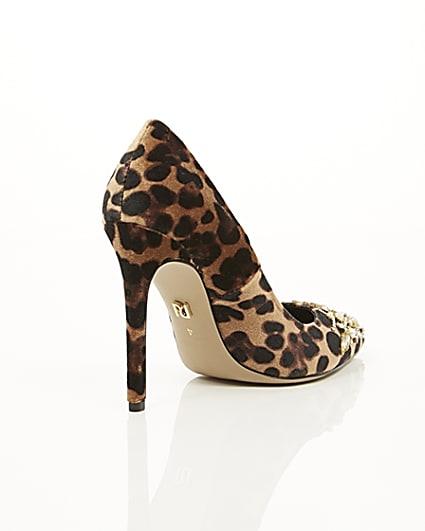 360 degree animation of product Brown leopard print embellished court shoes frame-13