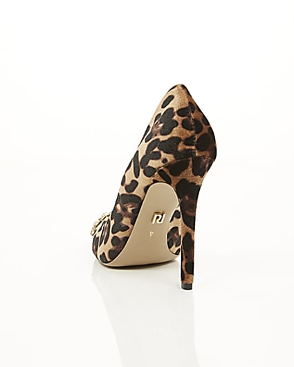 360 degree animation of product Brown leopard print embellished court shoes frame-17