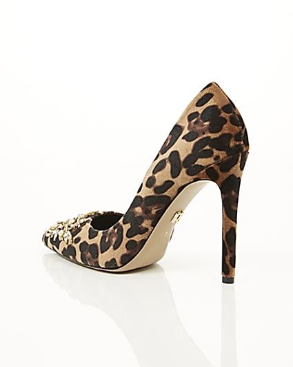 360 degree animation of product Brown leopard print embellished court shoes frame-19