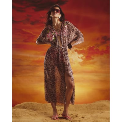 Leopard Print Embroidered Kaftan