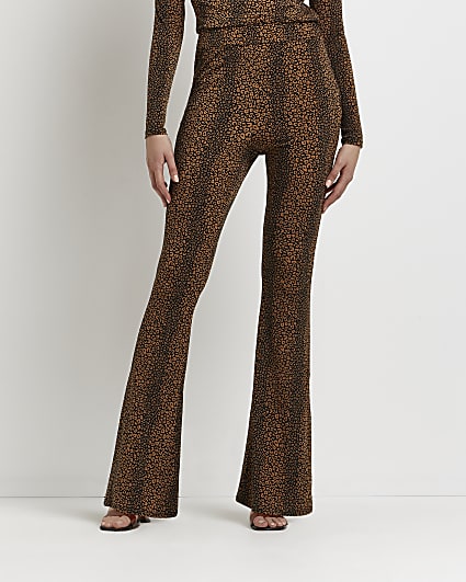Brown leopard print flared trousers