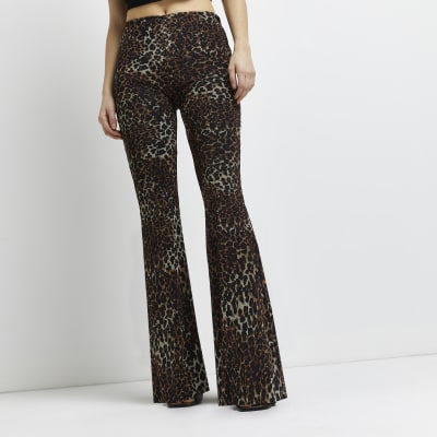 flared leopard print trousers bershka