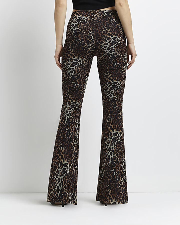 Brown leopard print flared trousers