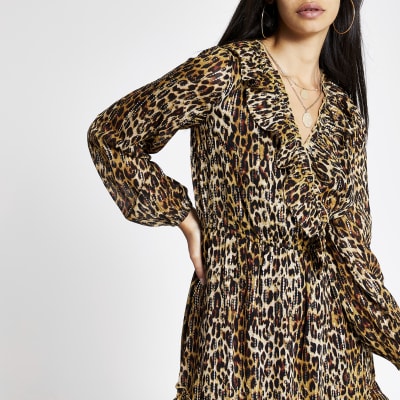 River Island Leopard Print Shirt Dress 2025