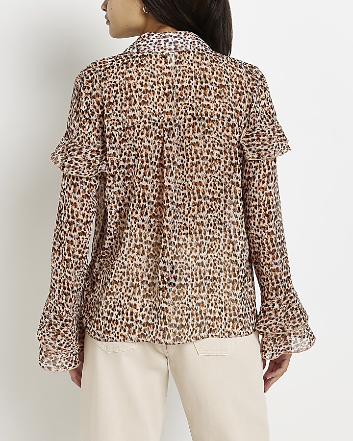 Brown leopard print frill shirt