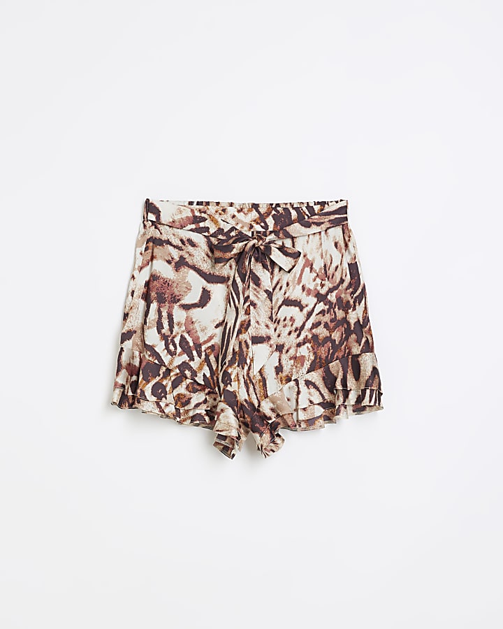 Brown leopard print frill shorts
