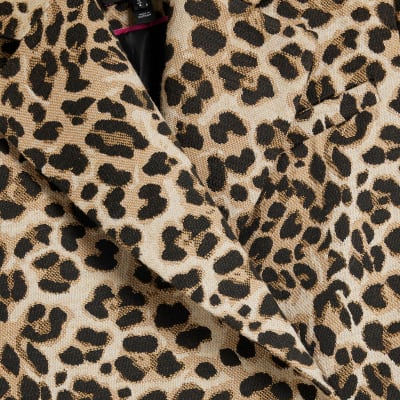 Brown Leopard Print Jacquard Coat River Island