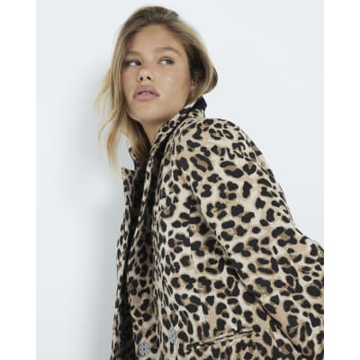 Brown Leopard Print Jacquard Coat River Island