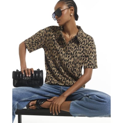 Leopard Print Jacquard Polo Top