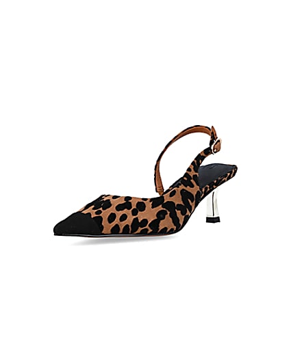 360 degree animation of product Brown leopard print kitten heel court shoes frame-0