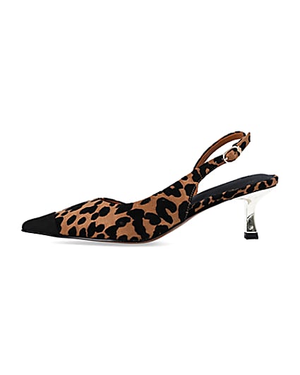 360 degree animation of product Brown leopard print kitten heel court shoes frame-3