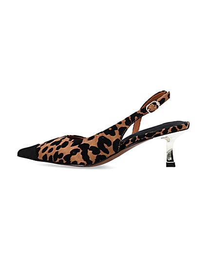360 degree animation of product Brown leopard print kitten heel court shoes frame-4