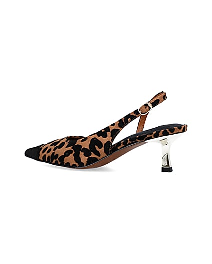 360 degree animation of product Brown leopard print kitten heel court shoes frame-5