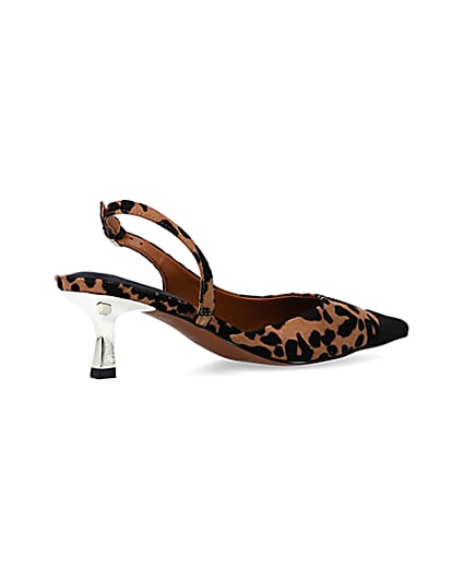 360 degree animation of product Brown leopard print kitten heel court shoes frame-13