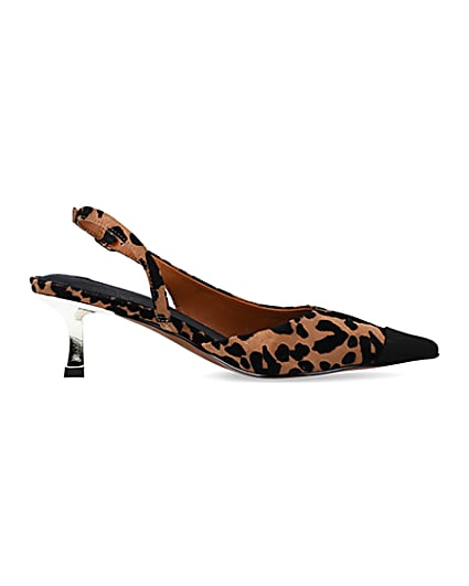 360 degree animation of product Brown leopard print kitten heel court shoes frame-15