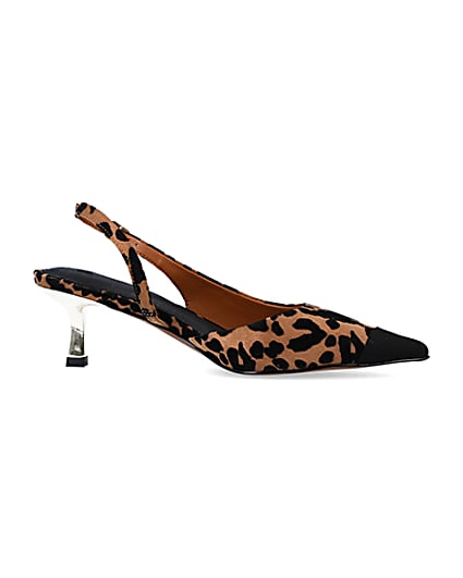360 degree animation of product Brown leopard print kitten heel court shoes frame-16