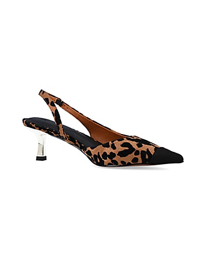 360 degree animation of product Brown leopard print kitten heel court shoes frame-17
