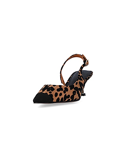 360 degree animation of product Brown leopard print kitten heel court shoes frame-23
