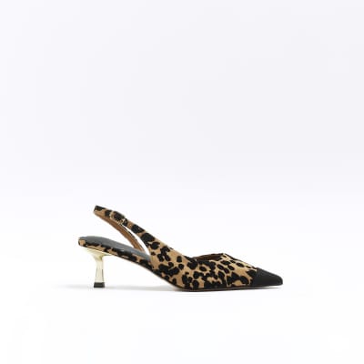 Brown leopard print kitten heel court shoes | River Island