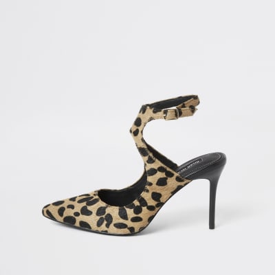 Brown leopard print leather court shoe River Island