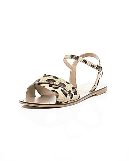 360 degree animation of product Brown leopard print leather sandals frame-1