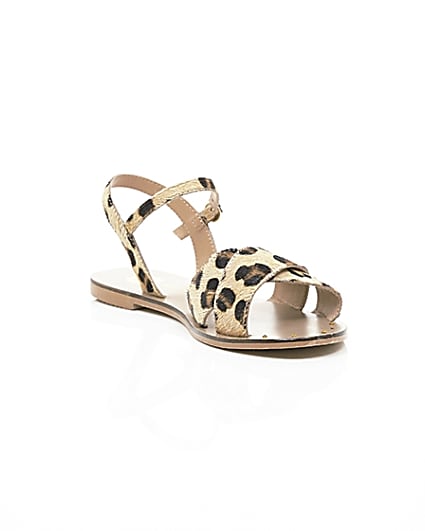 360 degree animation of product Brown leopard print leather sandals frame-6