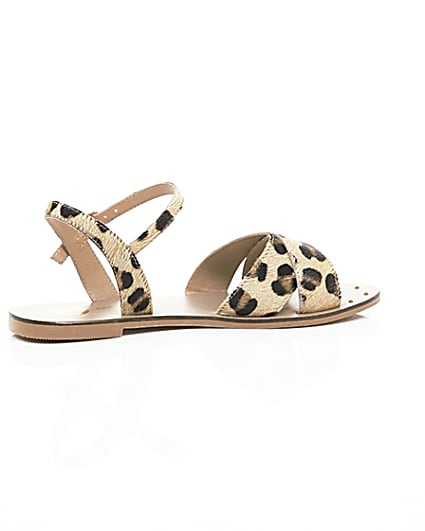 360 degree animation of product Brown leopard print leather sandals frame-11