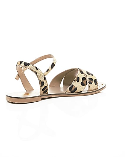 360 degree animation of product Brown leopard print leather sandals frame-12