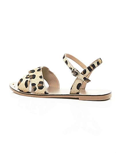 360 degree animation of product Brown leopard print leather sandals frame-20