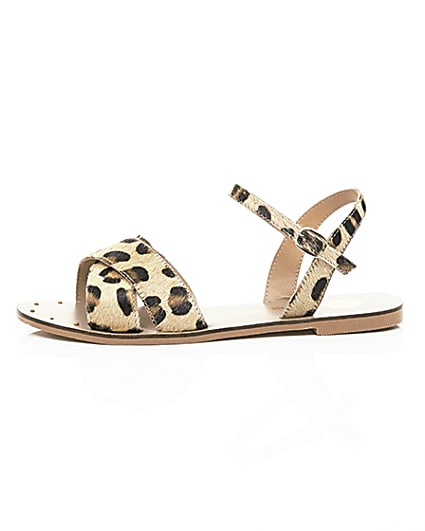 360 degree animation of product Brown leopard print leather sandals frame-22
