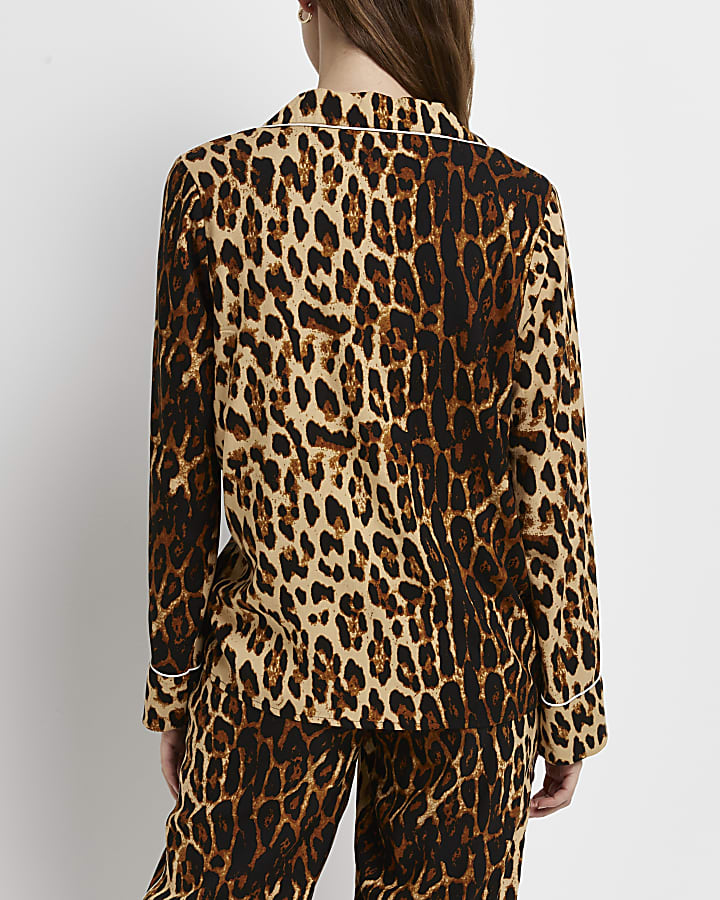 Brown leopard print maternity pyjama shirt