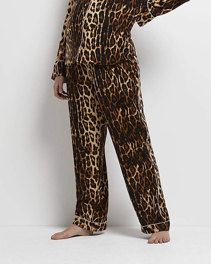 Brown leopard print maternity pyjama trousers