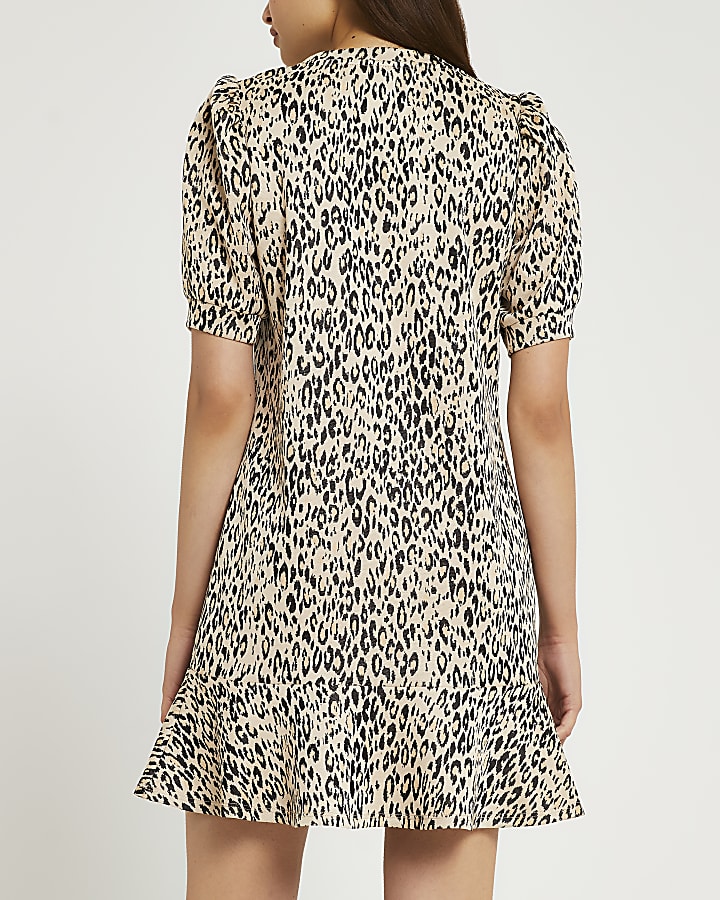 Brown leopard print mini dress