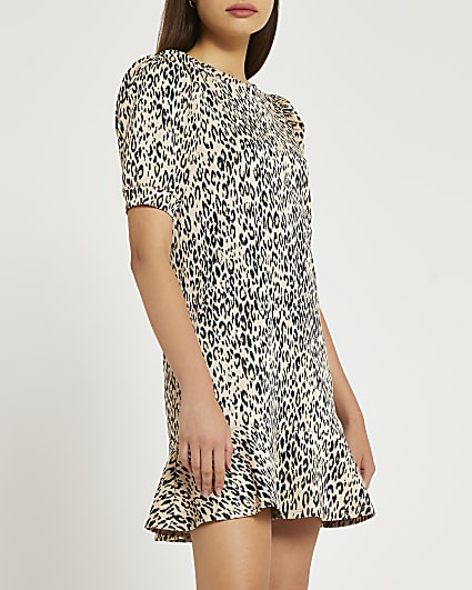 Brown leopard print mini dress
