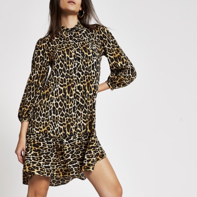 leopard print button up dress